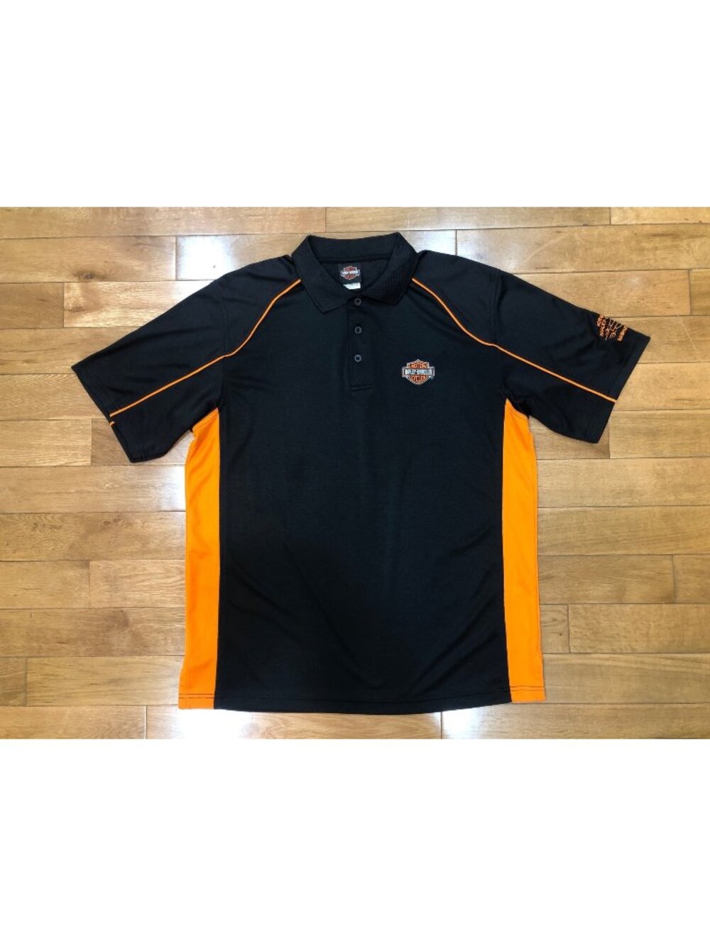 Harley-Davidson Vintage 2006 Polo Shirt Men's XL Black Orange 100% Polyester Y2K